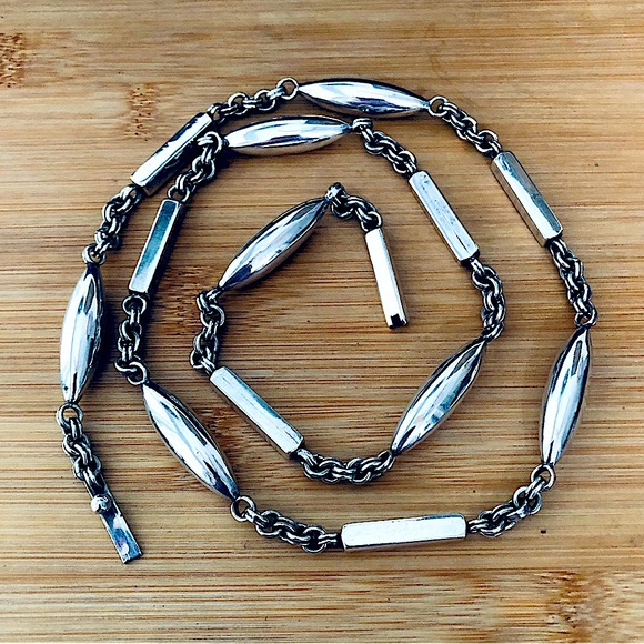 $248 Vintage Signed Estate Designer Sterling Necklace 64 gr. Bell 3 RAE MEXICO - Picture 1 of 5